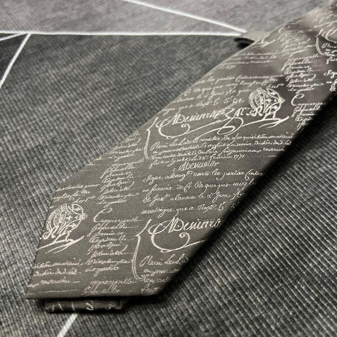 美品　ベルルッティ　カリグラフィスクリットシルクネクタイグレーシルバー