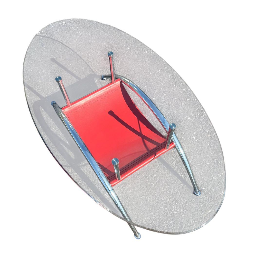 スペースエイジ ガラスローテーブル ヴィンテージ レザー ミッドセンチュリー