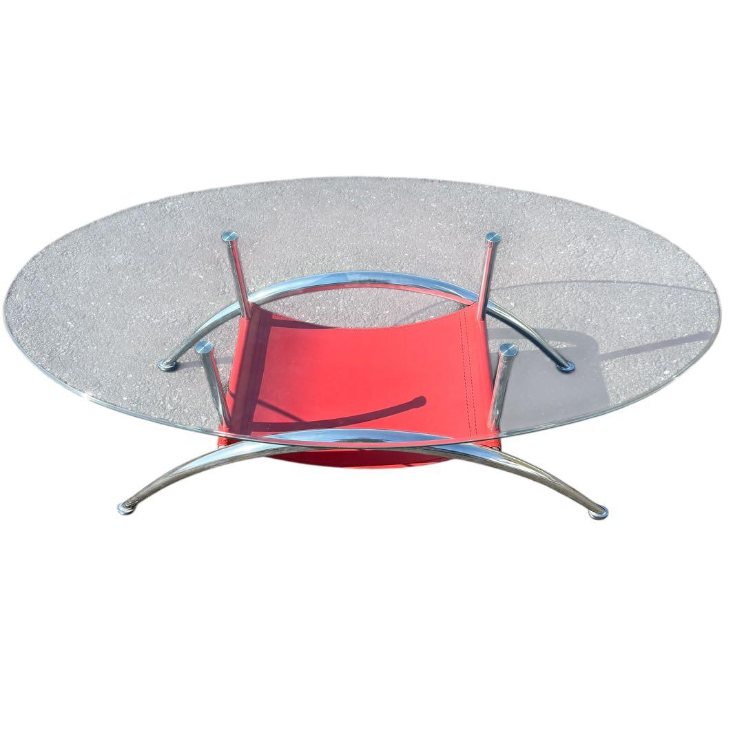 スペースエイジ ガラスローテーブル ヴィンテージ レザー ミッドセンチュリー