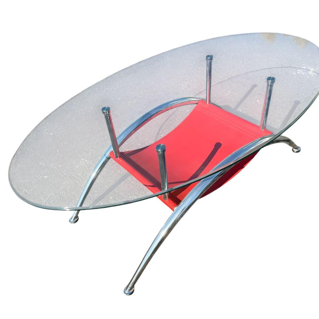 スペースエイジ ガラスローテーブル ヴィンテージ レザー ミッドセンチュリー