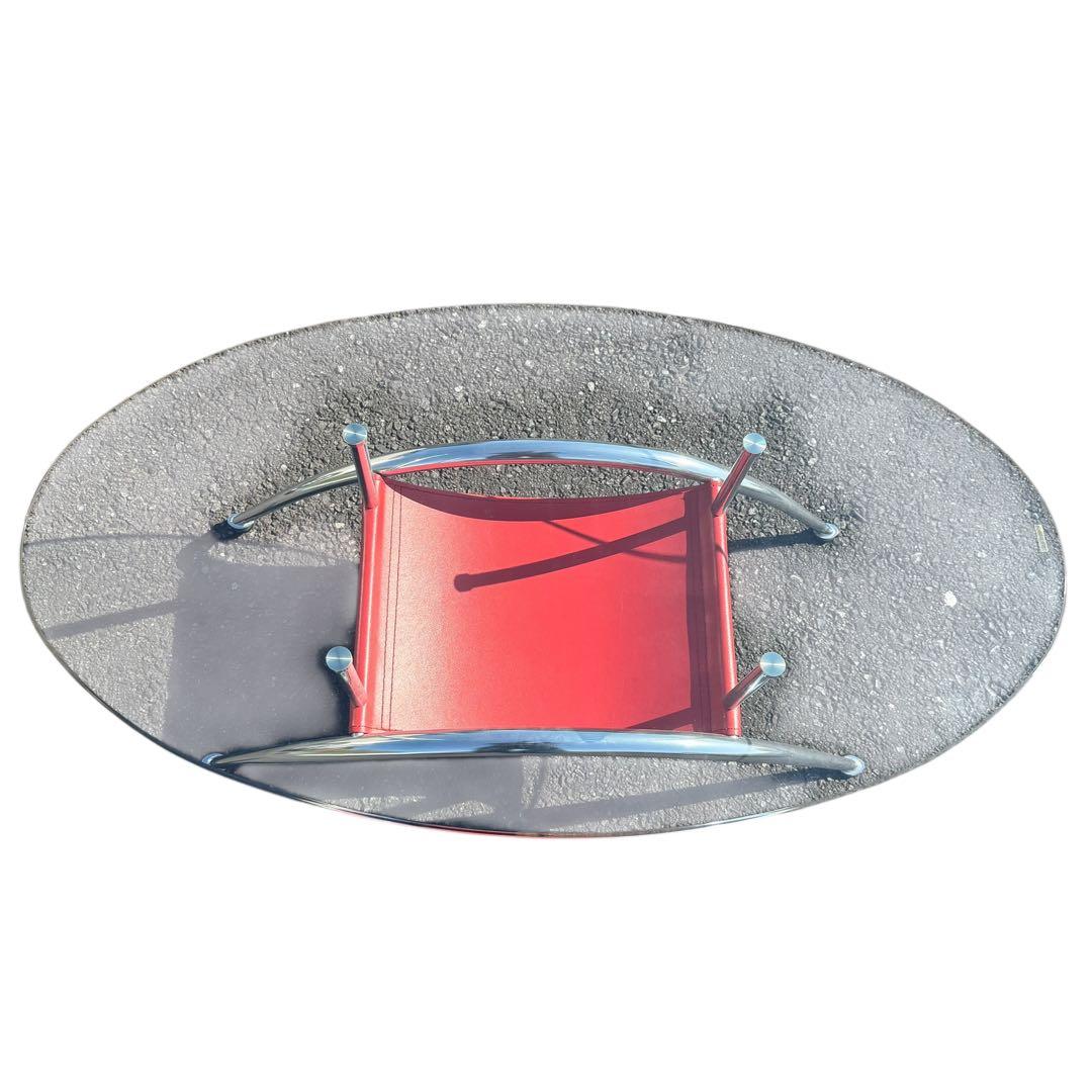 スペースエイジ ガラスローテーブル ヴィンテージ レザー ミッドセンチュリー