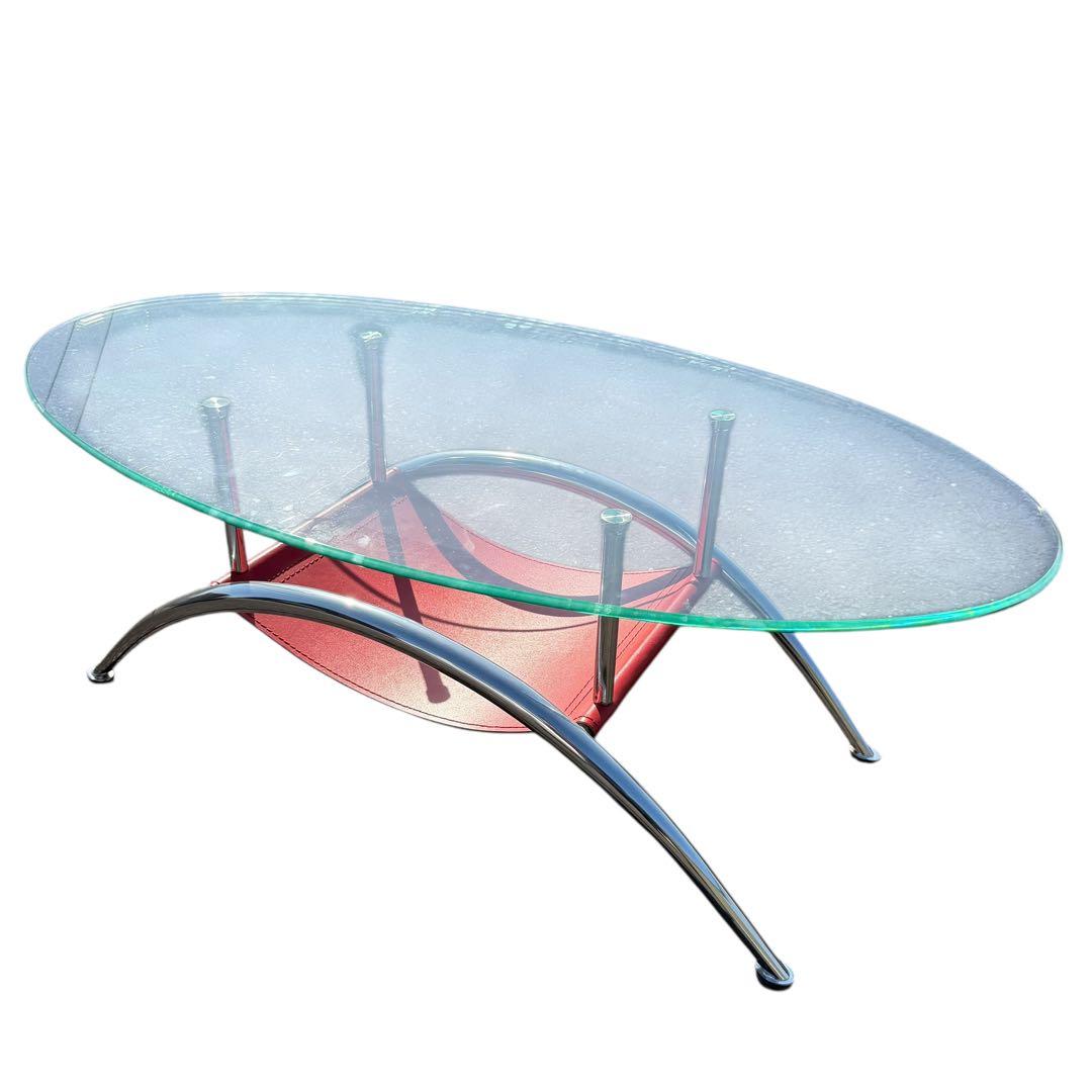 スペースエイジ ガラスローテーブル ヴィンテージ レザー ミッドセンチュリー