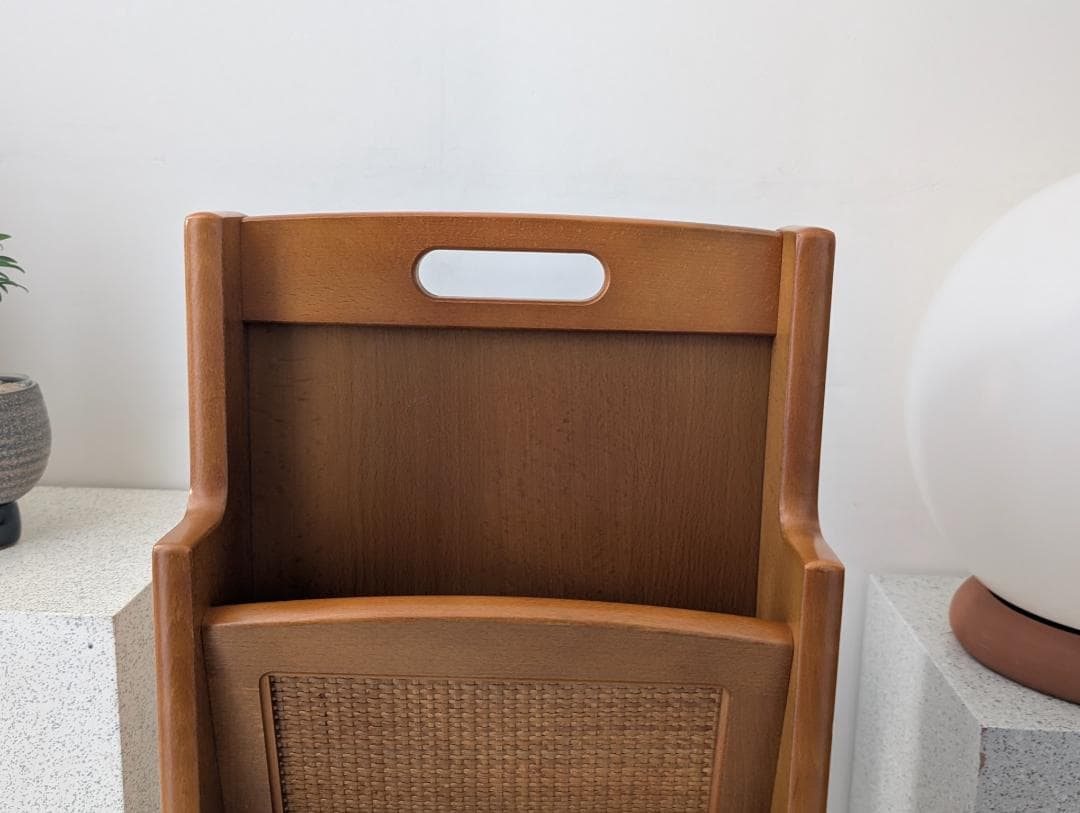 オールドカリモク ビンテージ マガジンラック 2段 ウッド×ラタン 美品