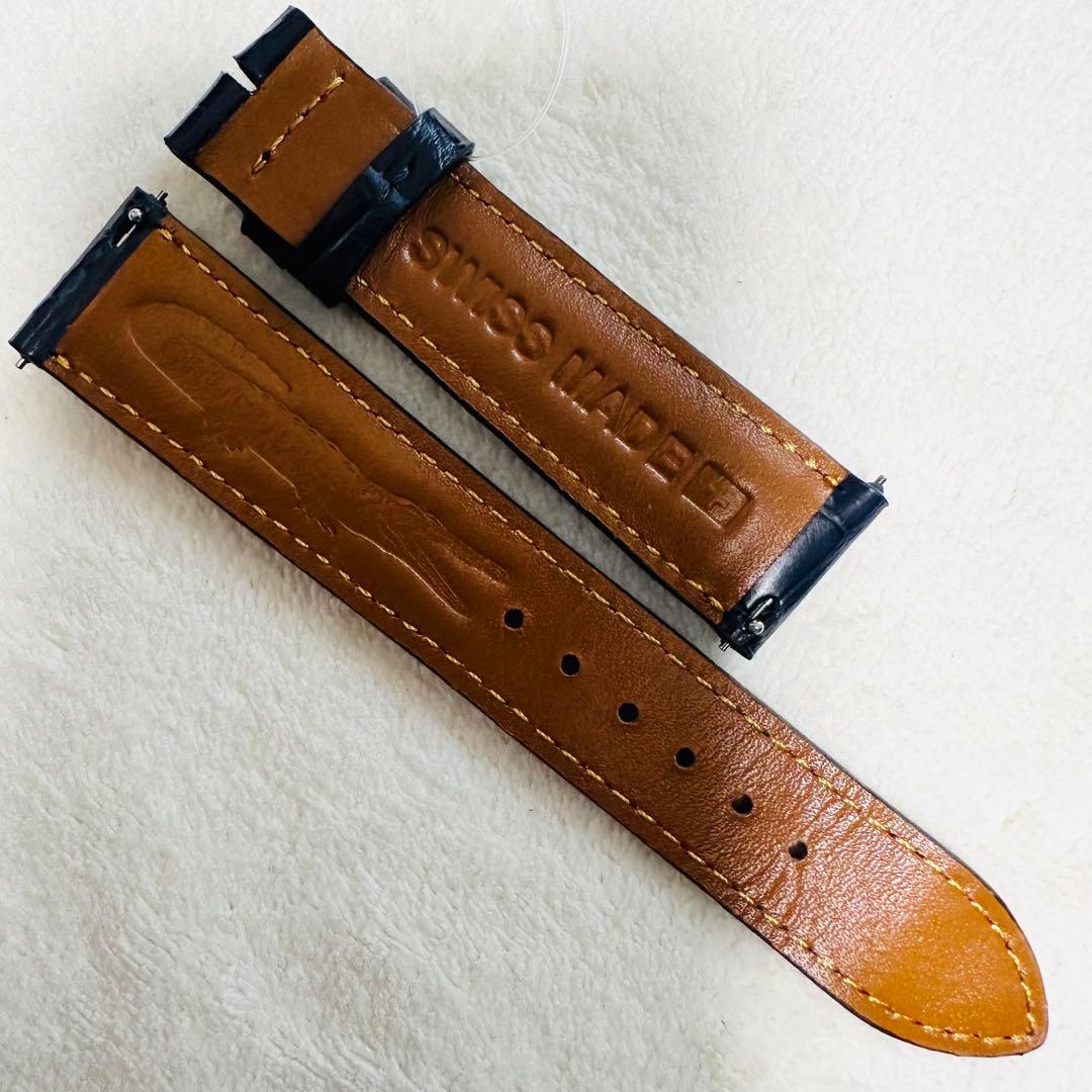 3077#20mm-18mmミッドナイトブルー★本物クロコダイルベルト★スイス製