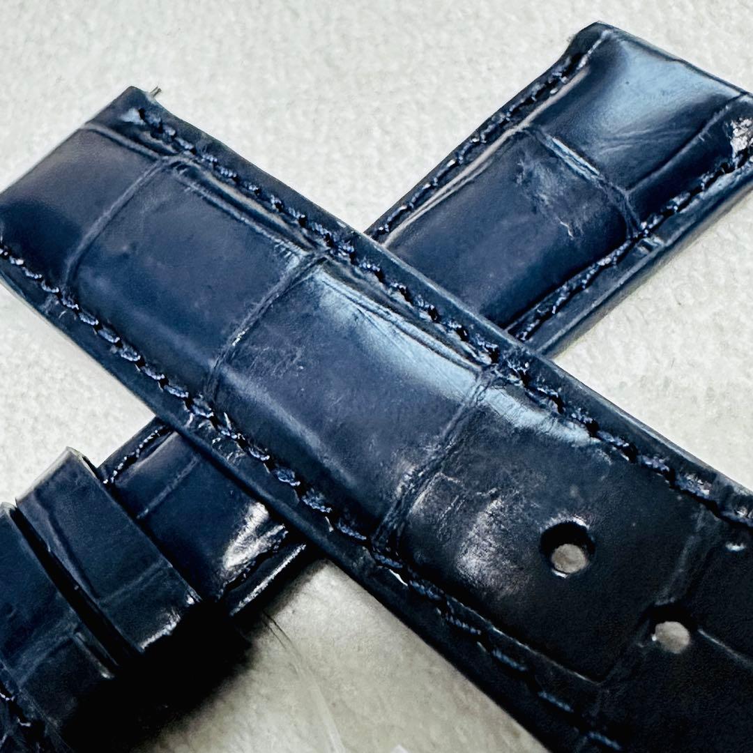 3077#20mm-18mmミッドナイトブルー★本物クロコダイルベルト★スイス製