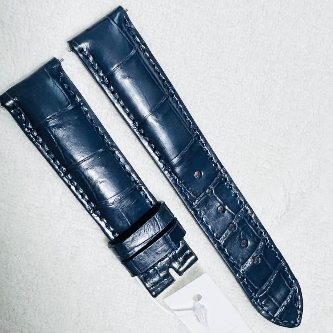 3077#20mm-18mmミッドナイトブルー★本物クロコダイルベルト★スイス製