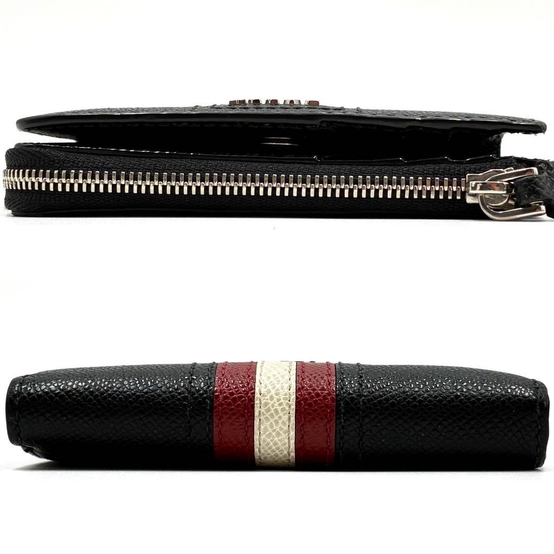 【美品】バリー コンパクトウォレット 折り財布 L字ファスナー ストライプ 黒