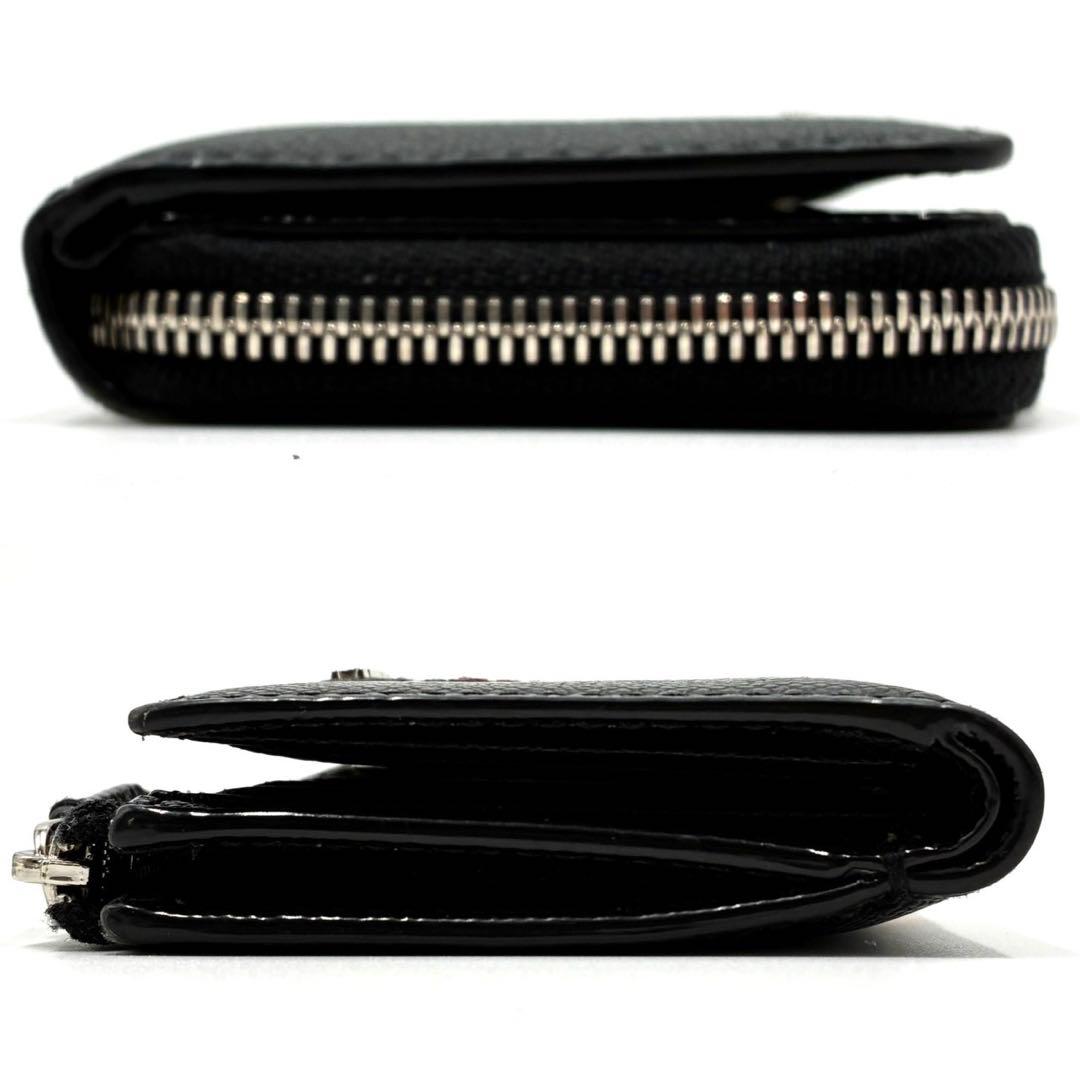 【美品】バリー コンパクトウォレット 折り財布 L字ファスナー ストライプ 黒