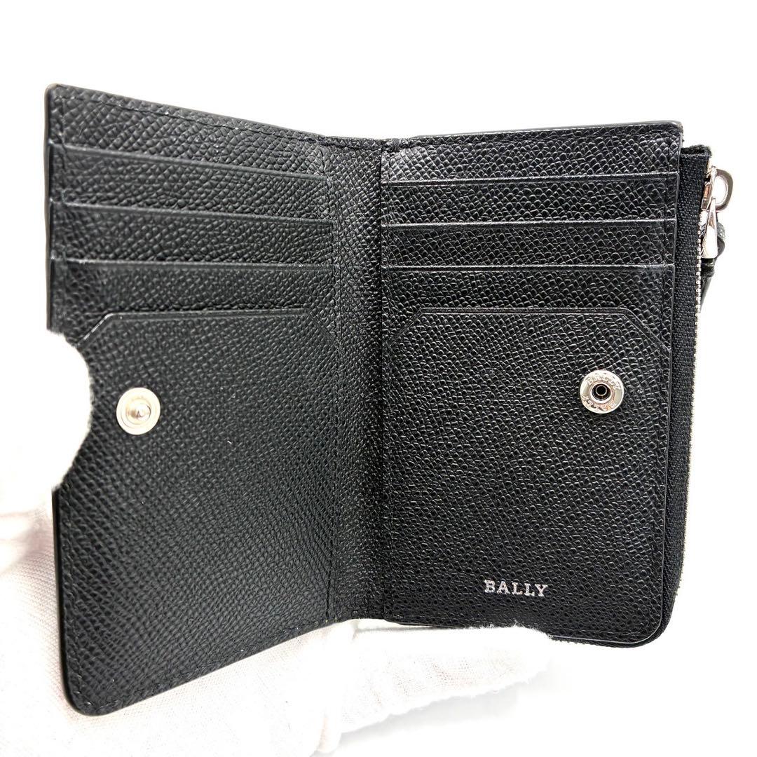 【美品】バリー コンパクトウォレット 折り財布 L字ファスナー ストライプ 黒