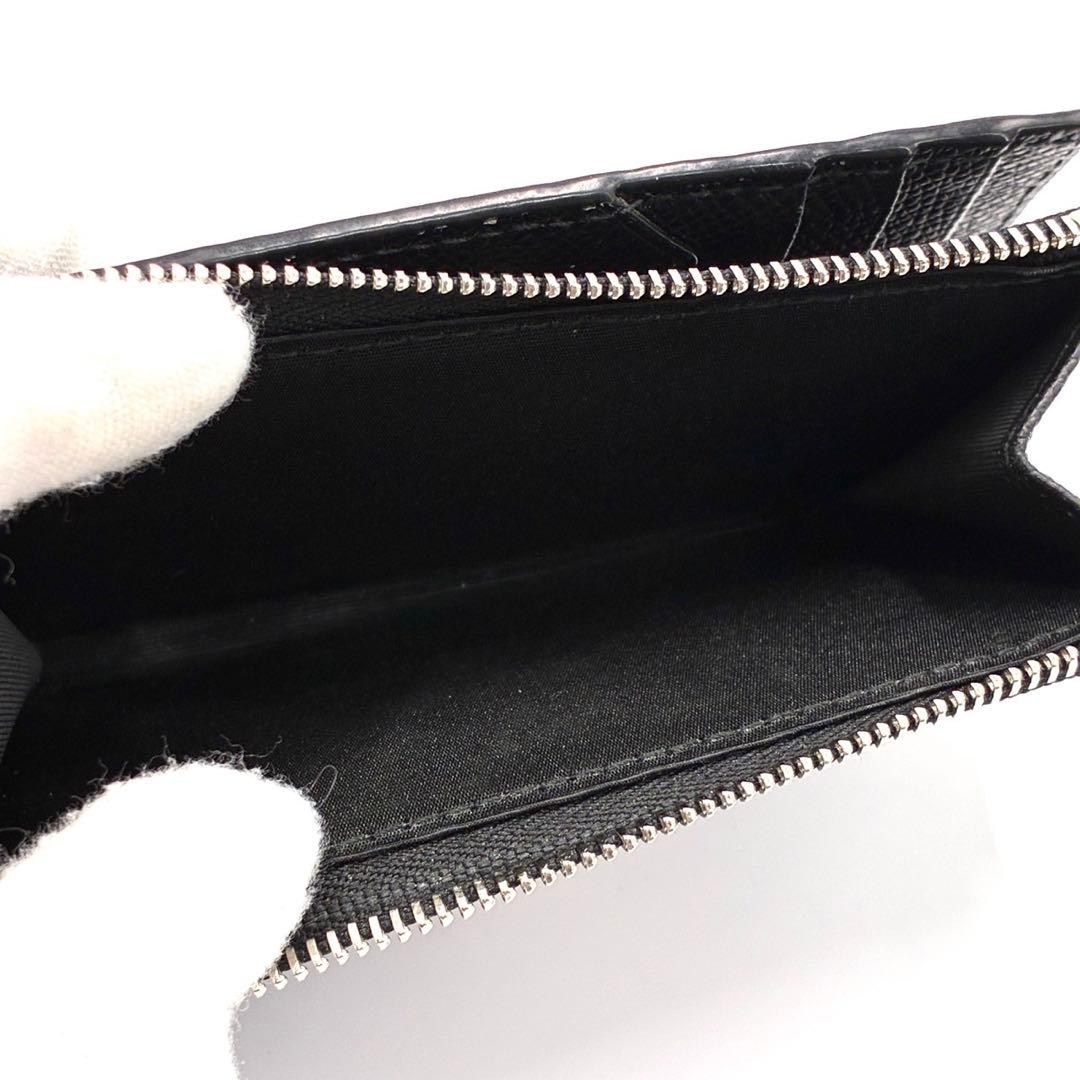 【美品】バリー コンパクトウォレット 折り財布 L字ファスナー ストライプ 黒