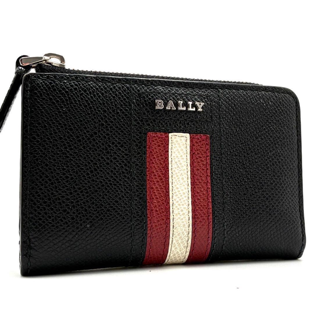 【美品】バリー コンパクトウォレット 折り財布 L字ファスナー ストライプ 黒