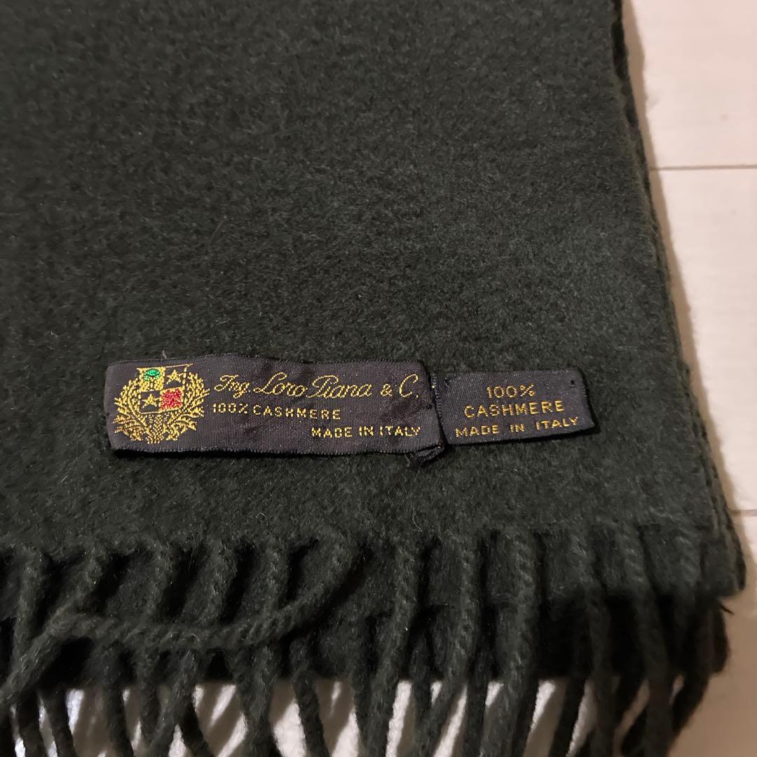 大判 Loro Piana 100%カシミヤ ダークグリーン マフラー イタリア