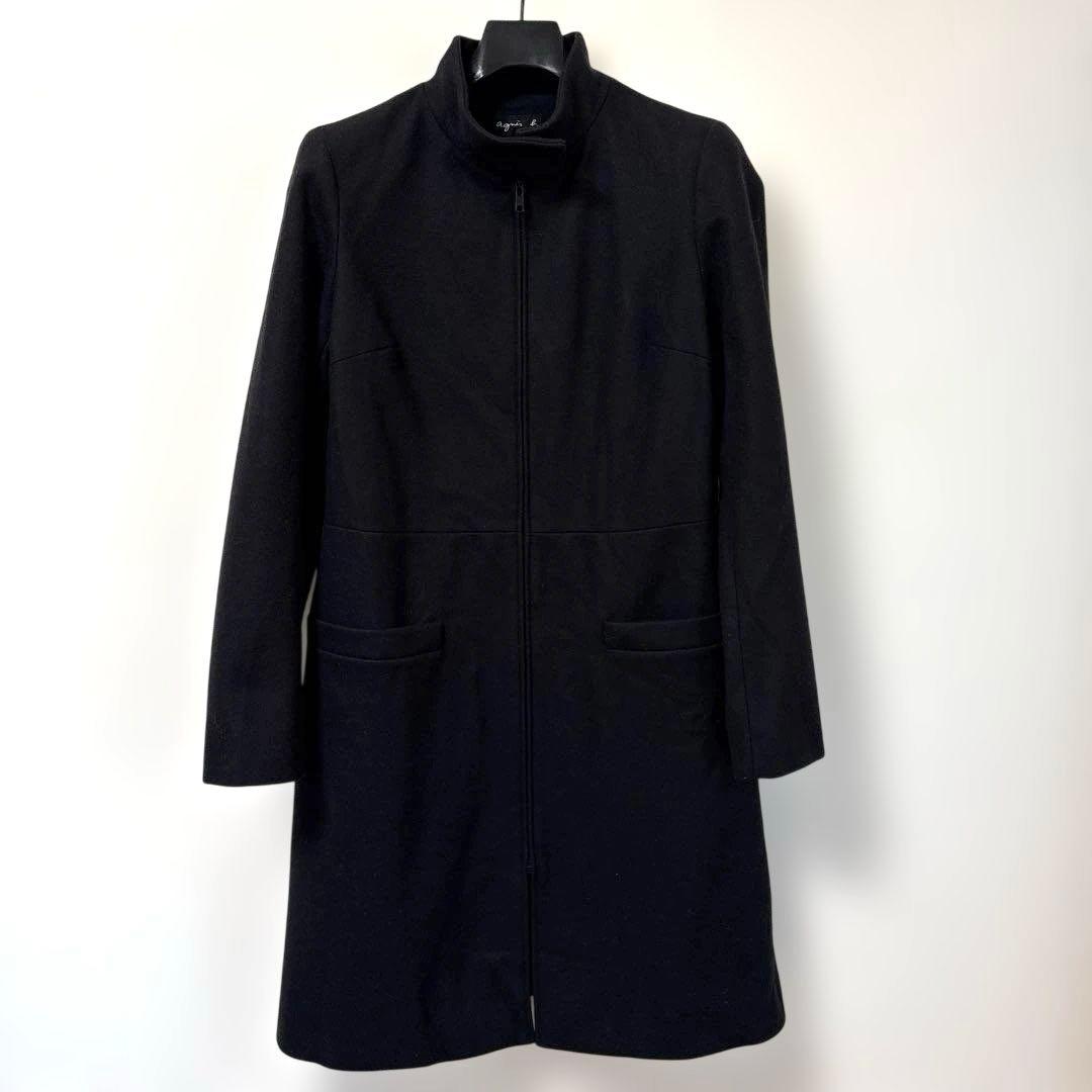 アニエスベー ウール ロングコート スタンドカラー 黒　M アウターセール❗️