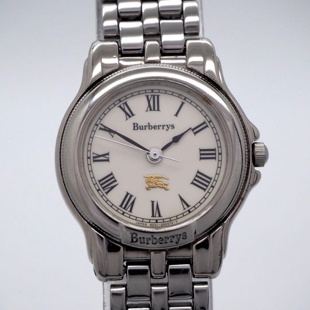 174 稼働 バーバリー レディース 時計 シルバー ホワイト ローマン