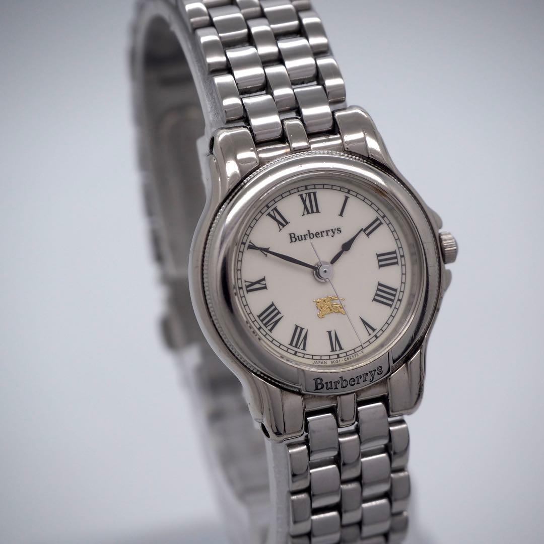 174 稼働 バーバリー レディース 時計 シルバー ホワイト ローマン