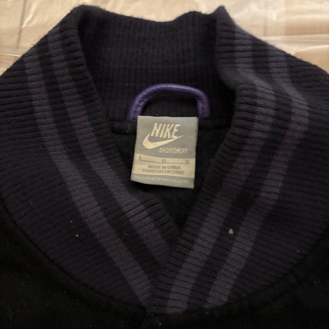 【希少】NIKE スタジャン レザー　ブラック　パープル　ナイキ　袖レザー