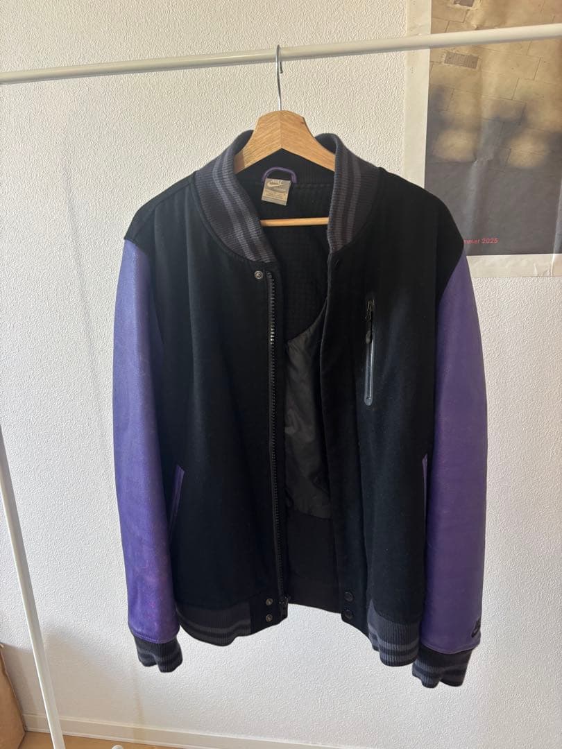 【希少】NIKE スタジャン レザー　ブラック　パープル　ナイキ　袖レザー