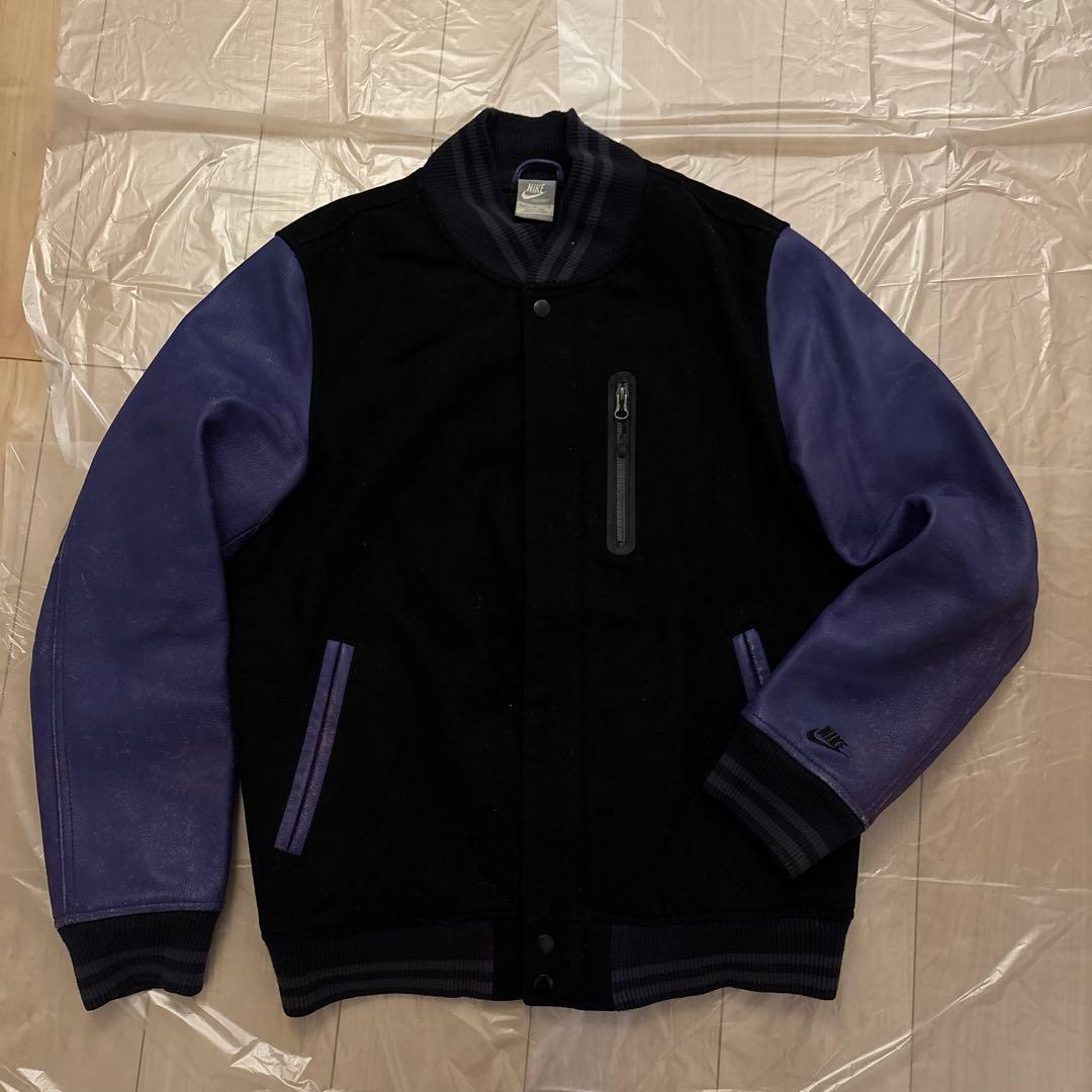 【希少】NIKE スタジャン レザー　ブラック　パープル　ナイキ　袖レザー