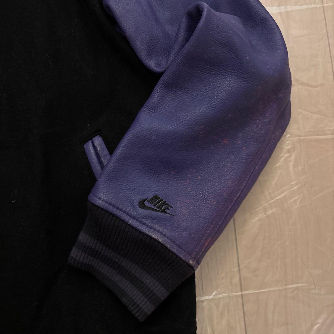 【希少】NIKE スタジャン レザー　ブラック　パープル　ナイキ　袖レザー