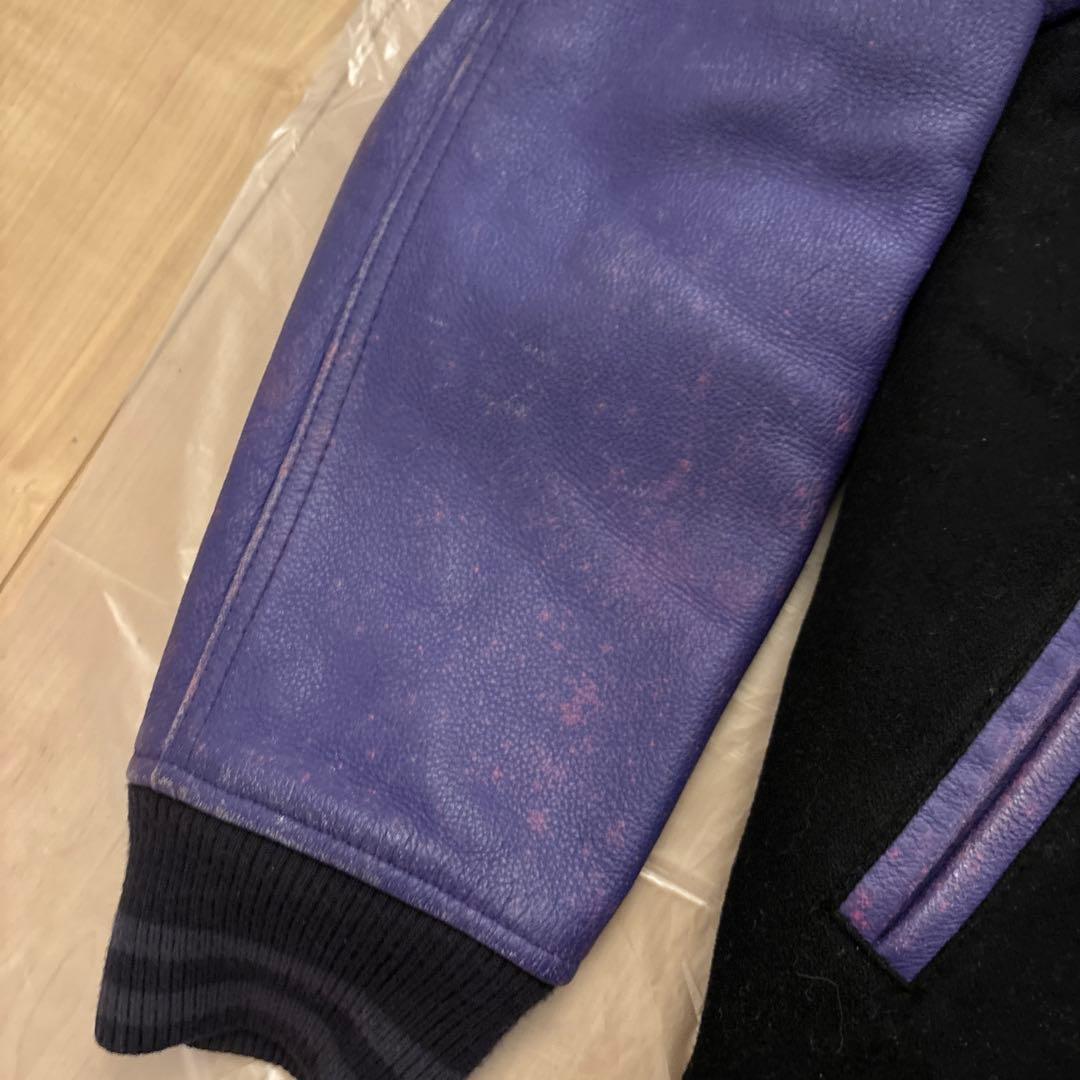 【希少】NIKE スタジャン レザー　ブラック　パープル　ナイキ　袖レザー