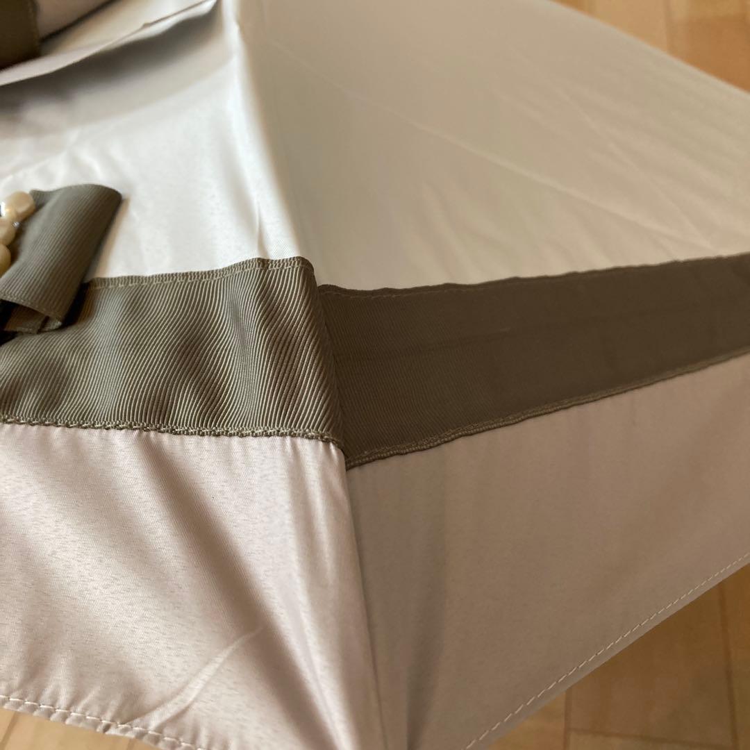 ビューランス　サマーシールド　グログランリボン晴雨兼用の日傘　カーキ×ホワイト