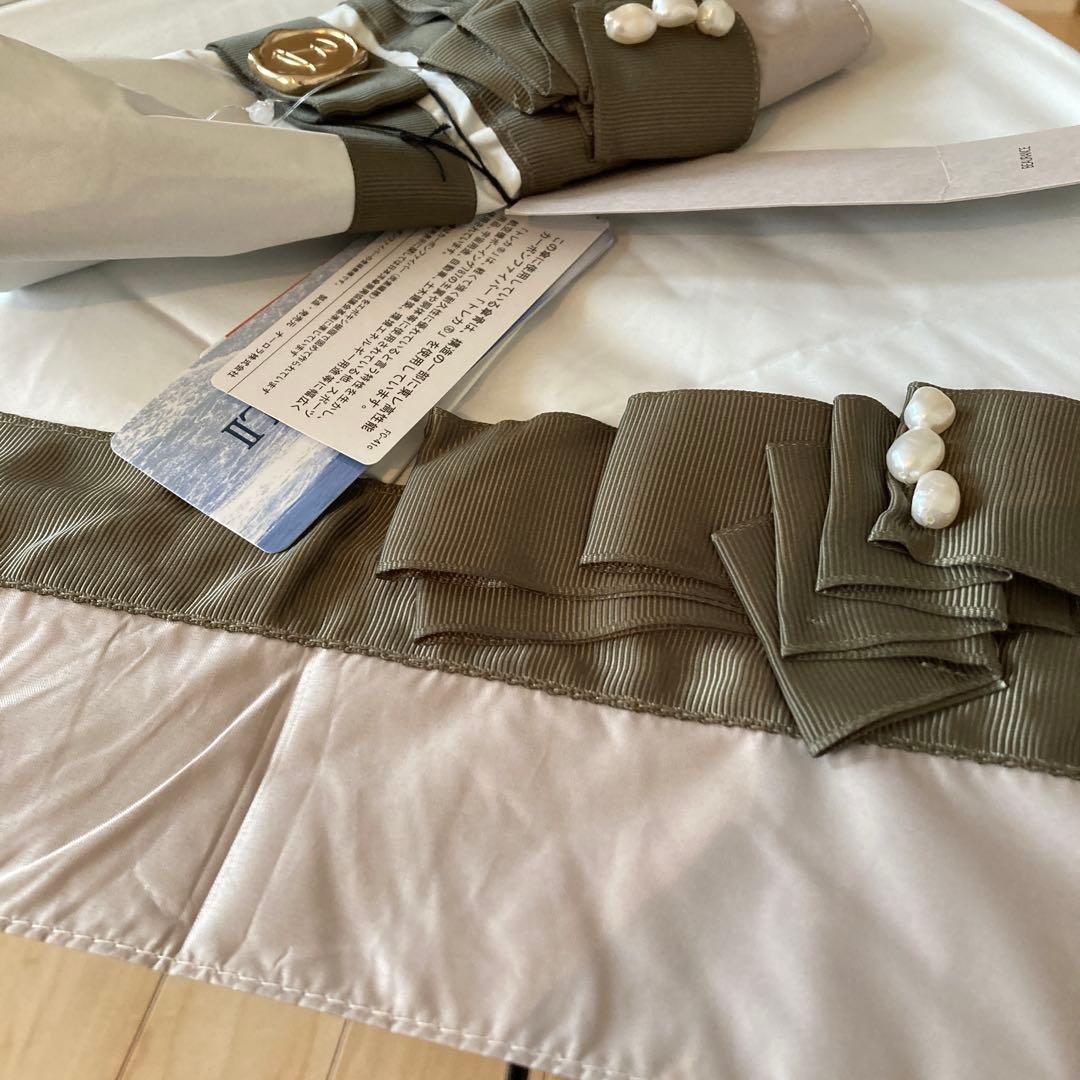 ビューランス　サマーシールド　グログランリボン晴雨兼用の日傘　カーキ×ホワイト