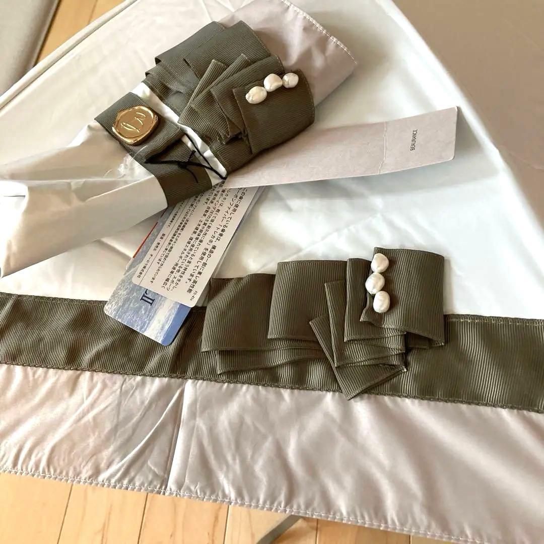 ビューランス　サマーシールド　グログランリボン晴雨兼用の日傘　カーキ×ホワイト