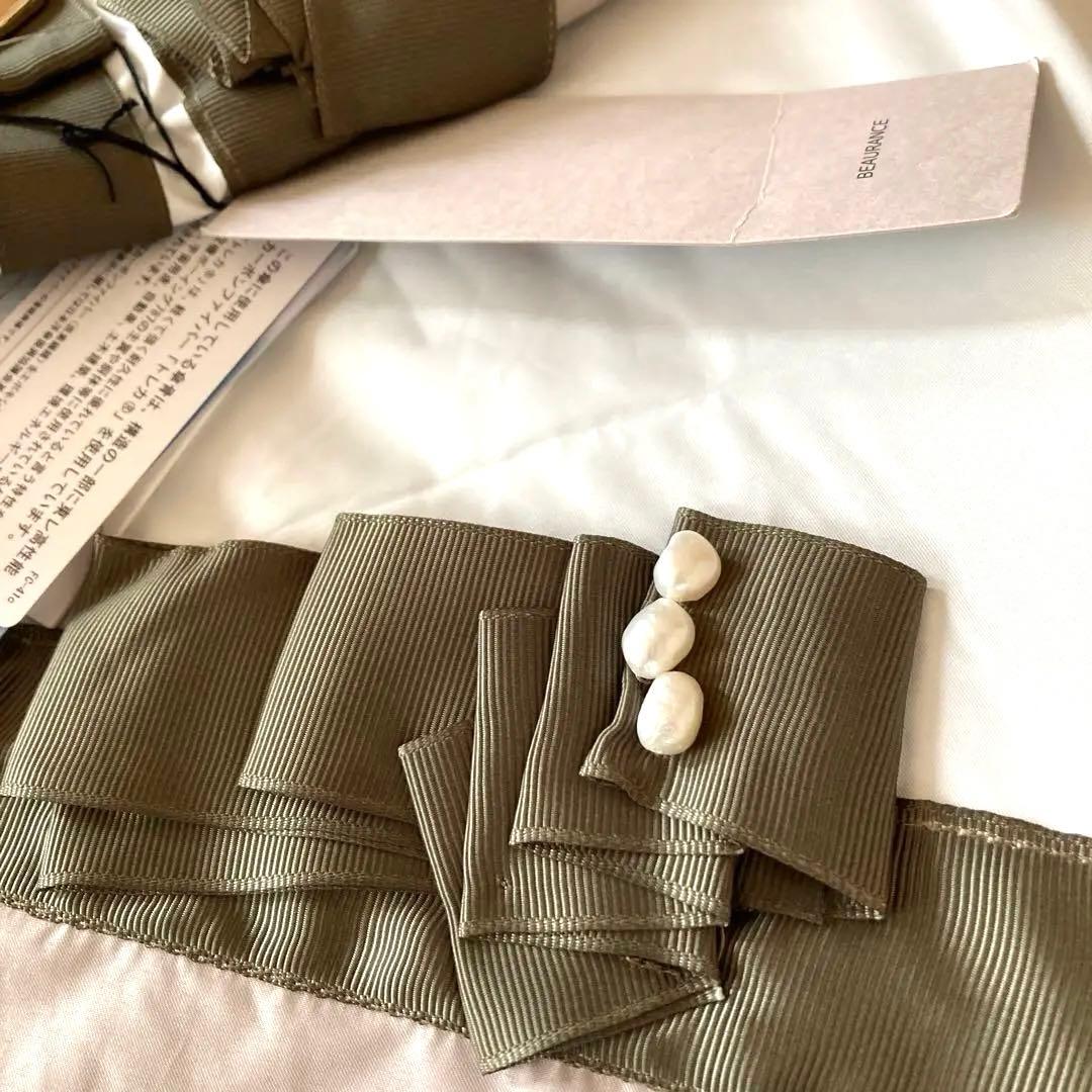 ビューランス　サマーシールド　グログランリボン晴雨兼用の日傘　カーキ×ホワイト