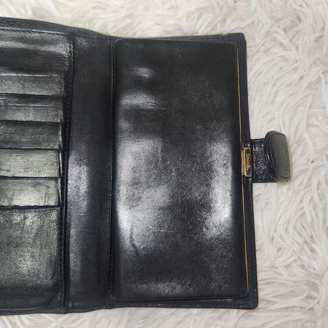 CHANEL シャネル キャビアスキン がま口　長財布　黒