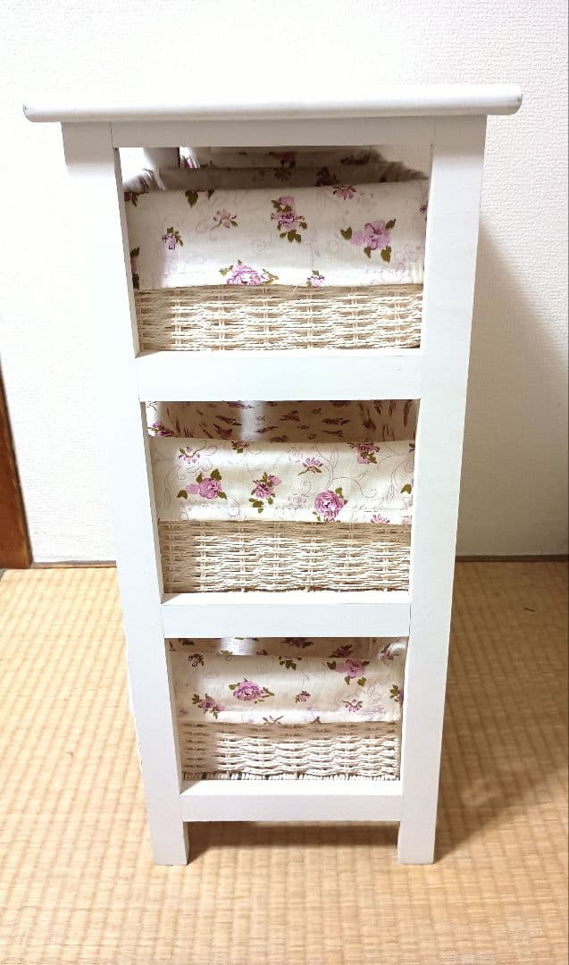 白家具　花柄　チェスト　バスケット　収納　籠