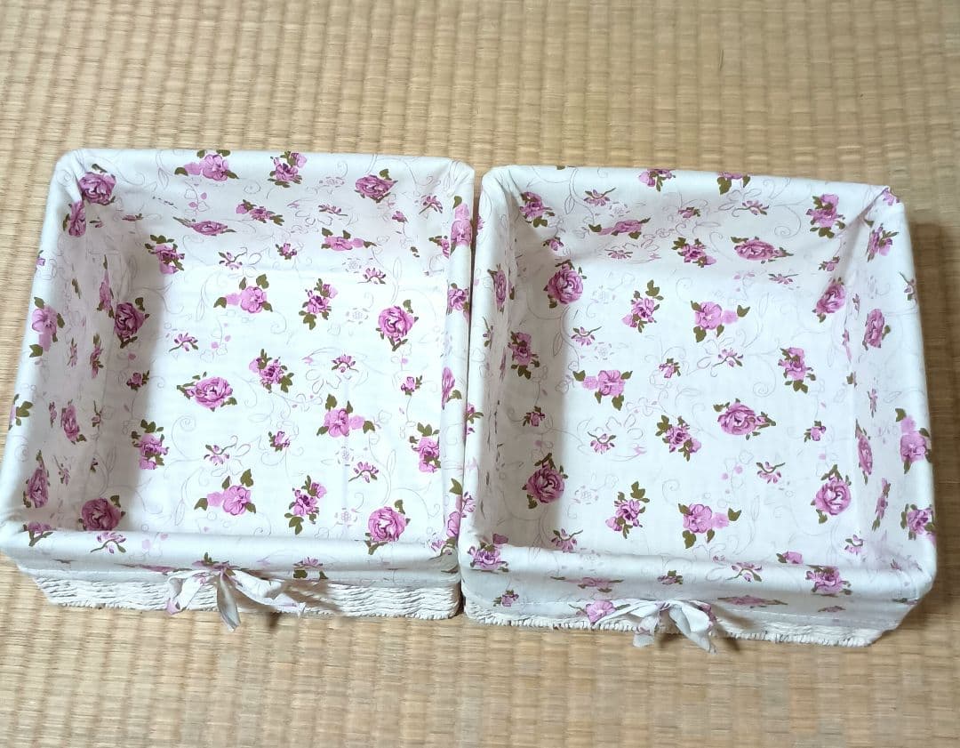 白家具　花柄　チェスト　バスケット　収納　籠