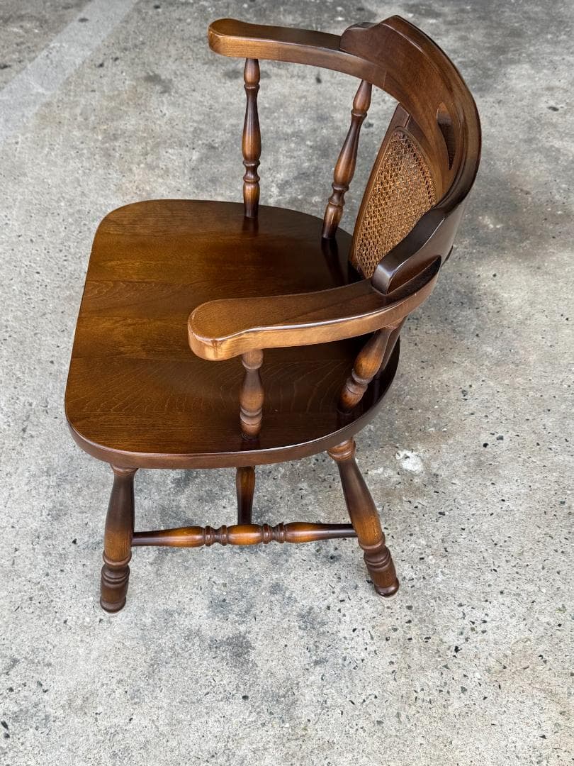 【良品】 キツツキ/アームウィンザーチェア_A　飛騨産業　籐タイプ　ヴィンテージ