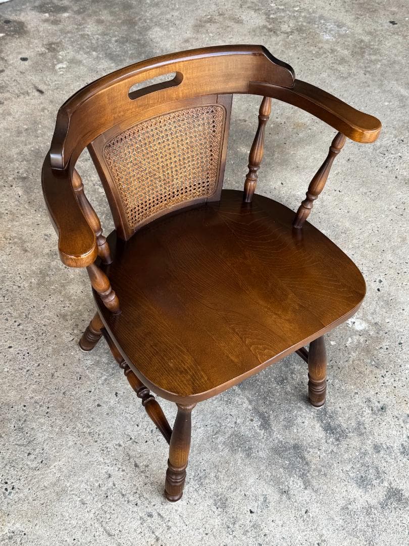 【良品】 キツツキ/アームウィンザーチェア_A　飛騨産業　籐タイプ　ヴィンテージ