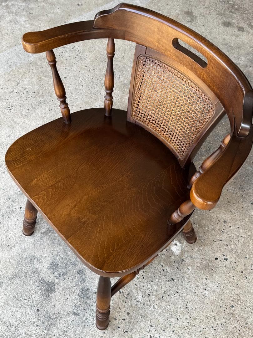 【良品】 キツツキ/アームウィンザーチェア_A　飛騨産業　籐タイプ　ヴィンテージ