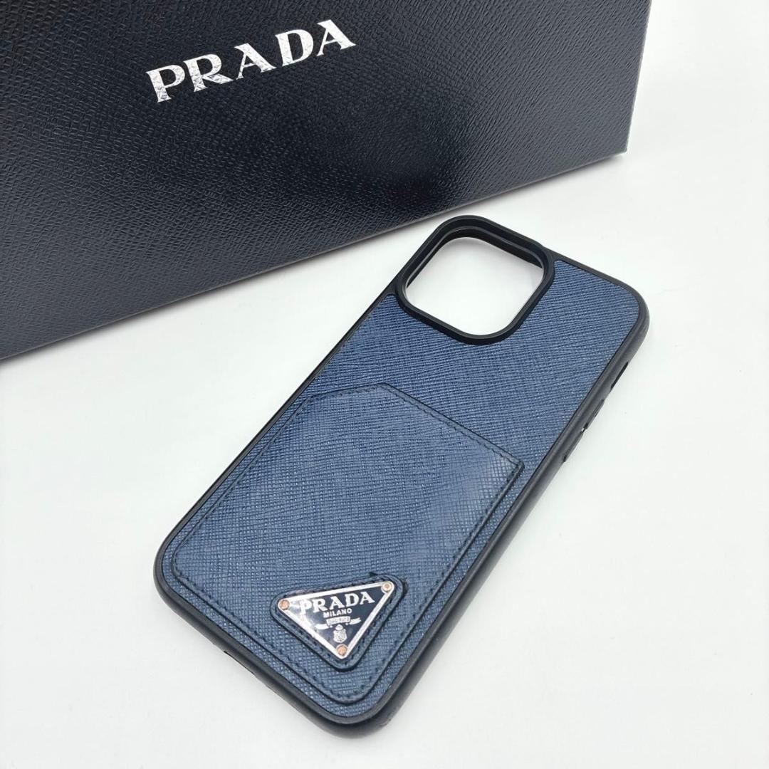 美品 プラダ iPhone14Pro スマホケース サフィアーノレザー 三角ロゴ