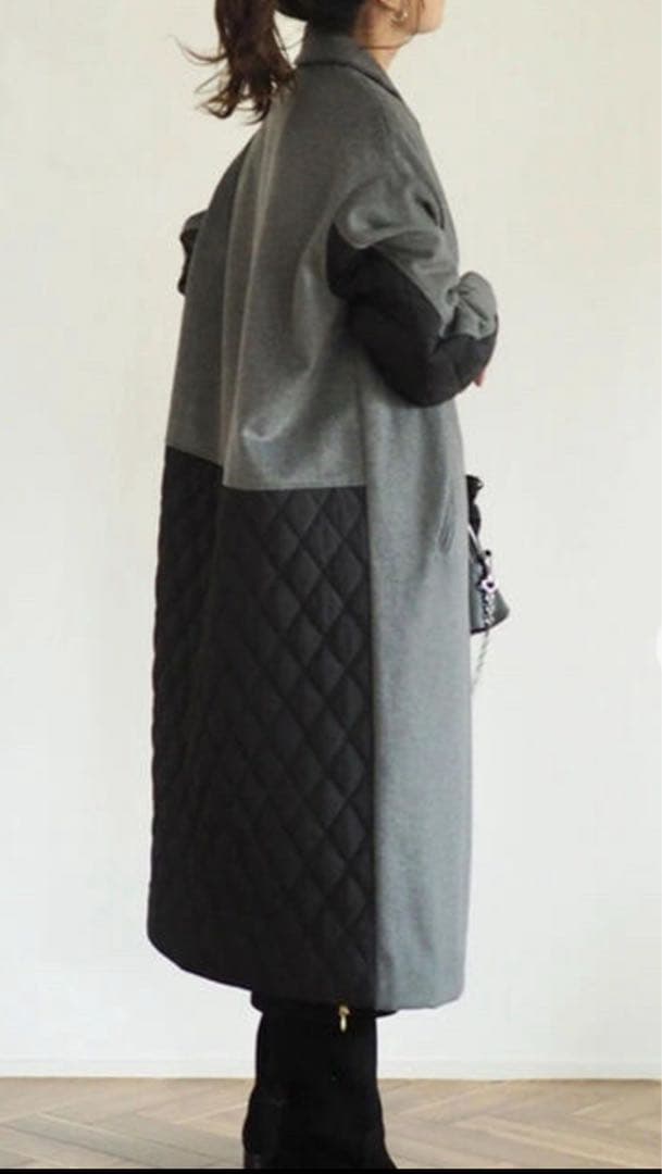 《ANIECA》アニーカ　キルティングロングコート　ゆったりデザイン　ウール混