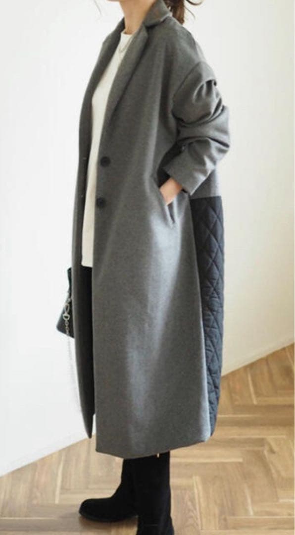 《ANIECA》アニーカ　キルティングロングコート　ゆったりデザイン　ウール混