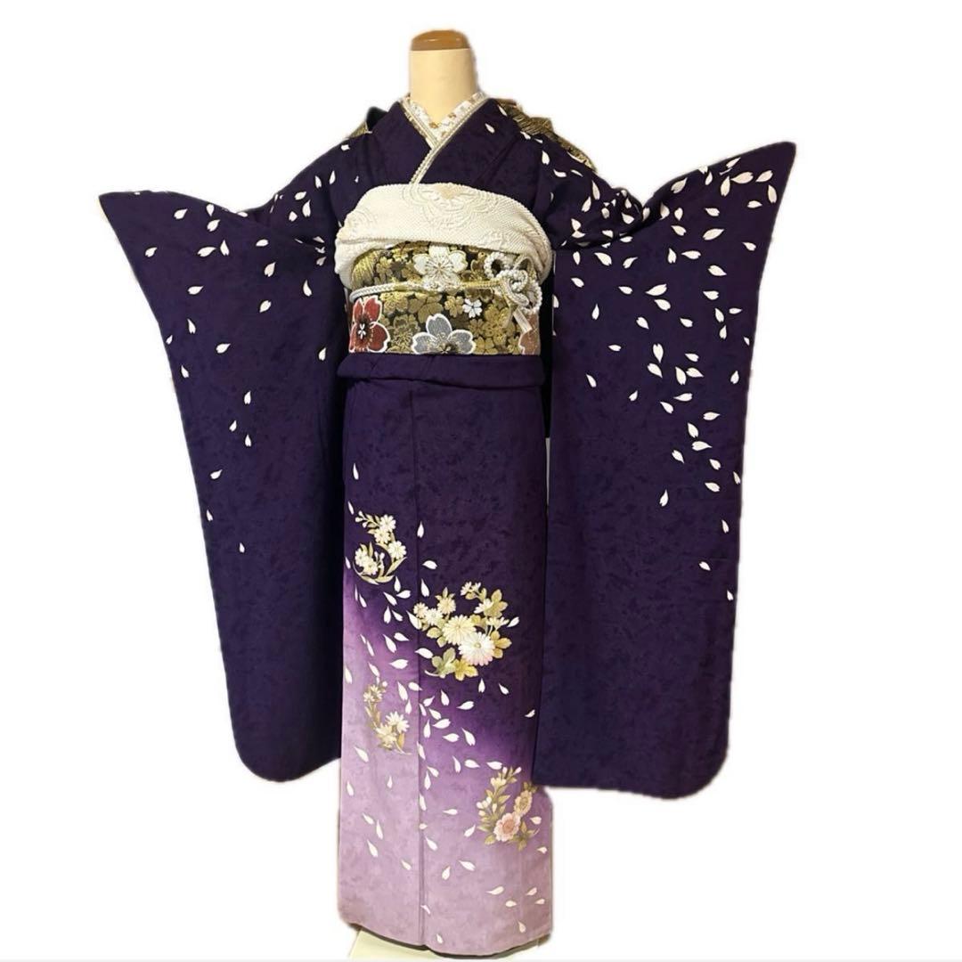 夜桜♡豪華刺繍 振袖フルセット 濃紫 枝垂れ桜 Sサイズ 成人式 小柄な方