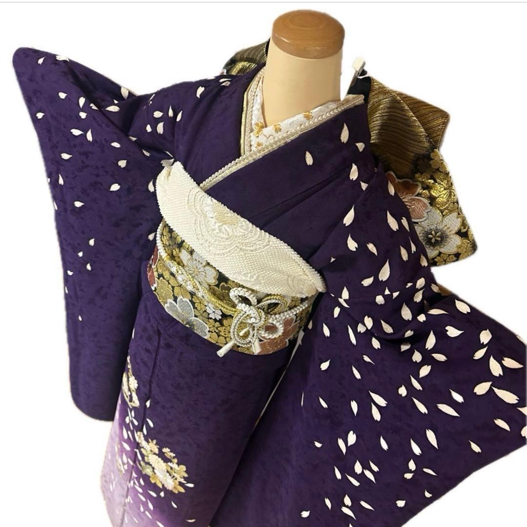 夜桜♡豪華刺繍 振袖フルセット 濃紫 枝垂れ桜 Sサイズ 成人式 小柄な方