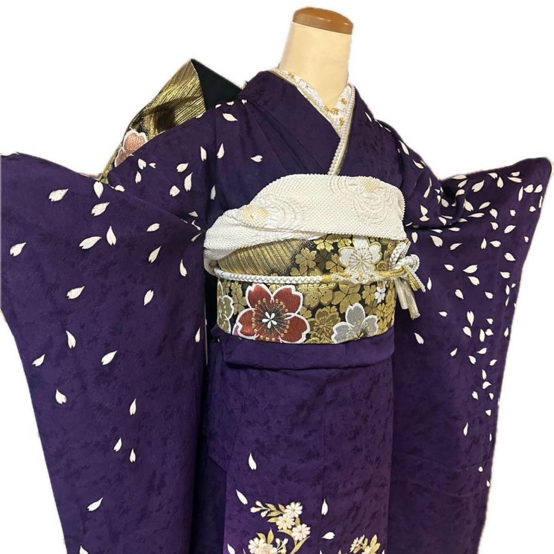 夜桜♡豪華刺繍 振袖フルセット 濃紫 枝垂れ桜 Sサイズ 成人式 小柄な方