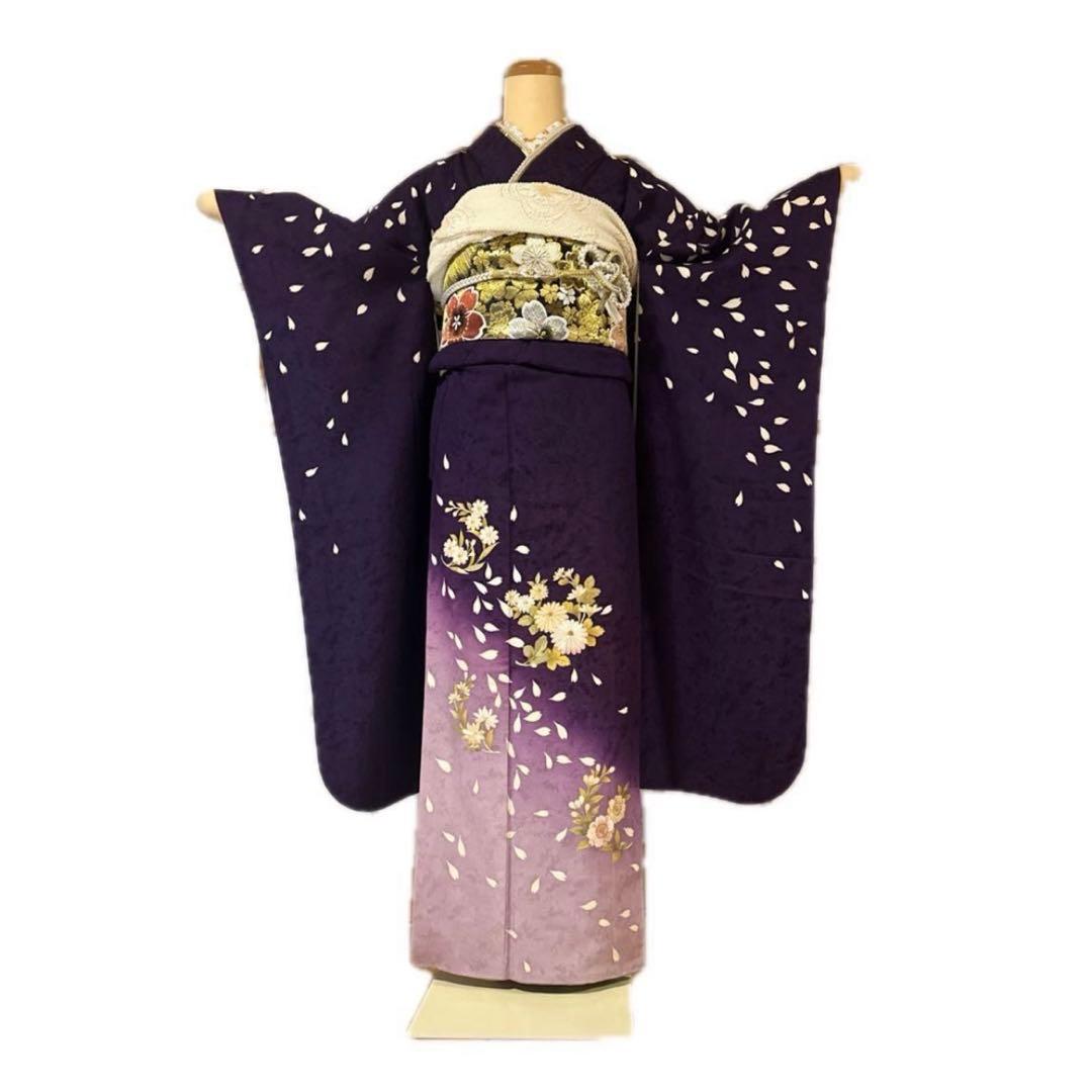 夜桜♡豪華刺繍 振袖フルセット 濃紫 枝垂れ桜 Sサイズ 成人式 小柄な方