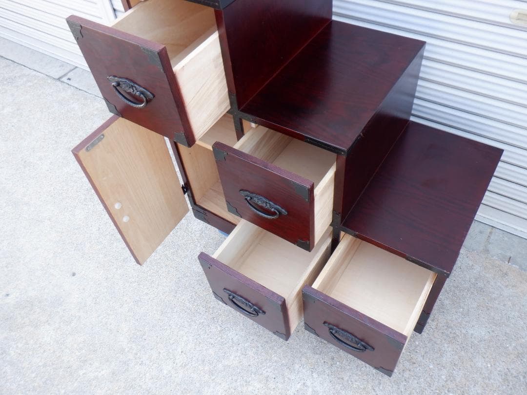 22WA2228 階段箪笥 時代箪笥 飾り棚 収納棚 民芸家具チェスト 小物収納