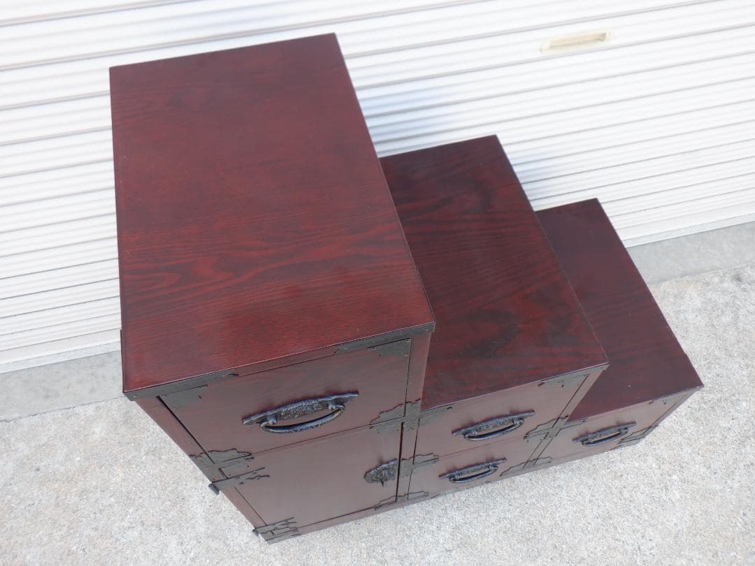 22WA2228 階段箪笥 時代箪笥 飾り棚 収納棚 民芸家具チェスト 小物収納