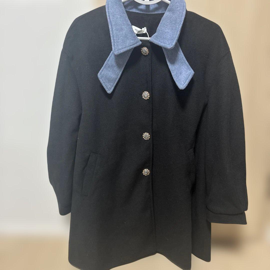 KOUSE バイカラー リボンコート ブラック