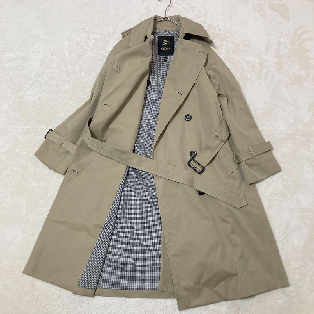 【美品】Drawe ドロワー トレンチコート ダブル ベルト付き 千鳥柄 38