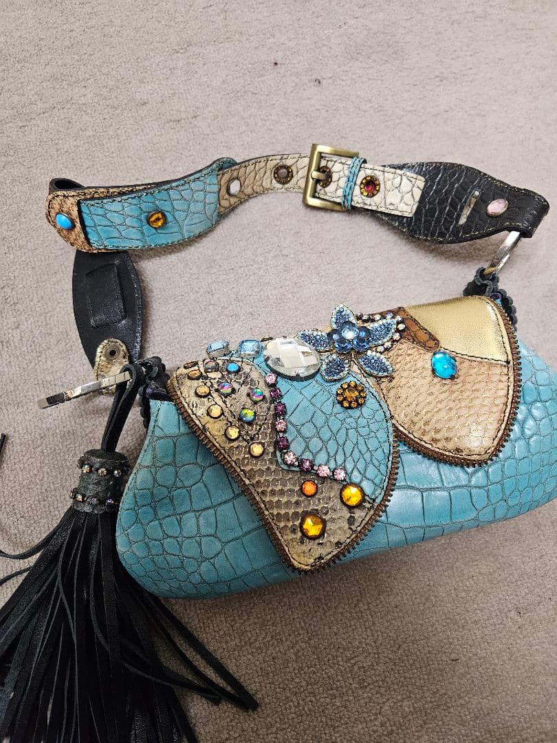 水色 クロコダイル風 パーティーバッグ