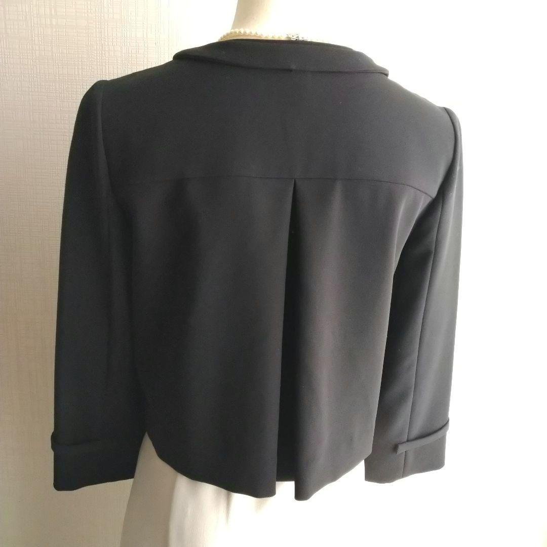 フォクシーニューヨーク ノーカラージャケット ショート丈 七分袖 黒 38