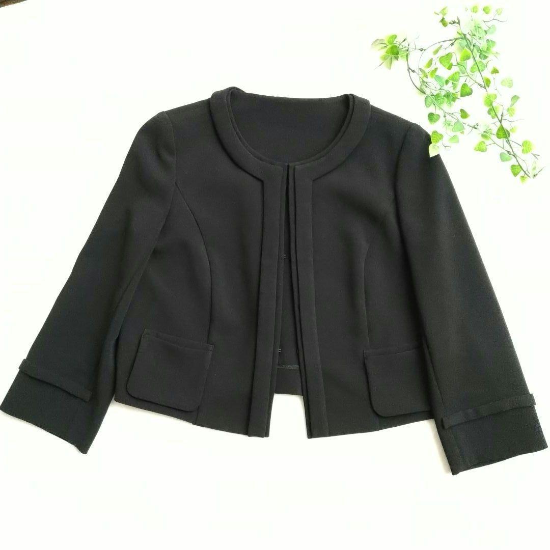 フォクシーニューヨーク ノーカラージャケット ショート丈 七分袖 黒 38