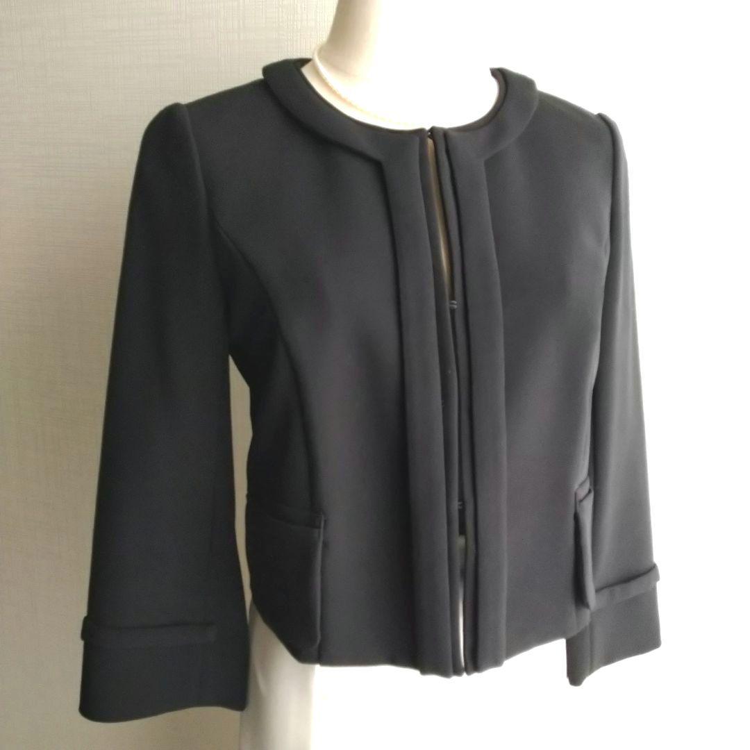 フォクシーニューヨーク ノーカラージャケット ショート丈 七分袖 黒 38