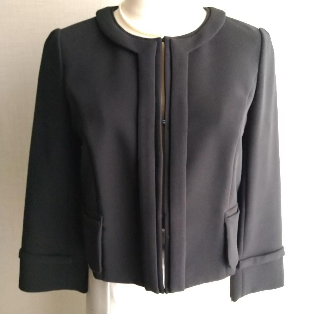 フォクシーニューヨーク ノーカラージャケット ショート丈 七分袖 黒 38